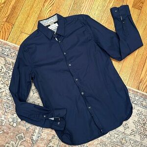 Men’s Slim Fit Denim & Flower Button Down Shirt